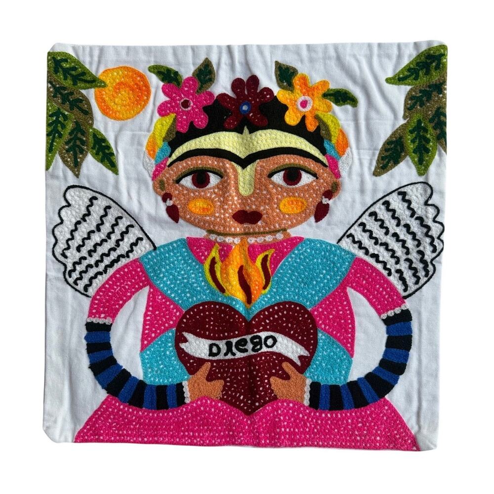 Frida Kahlo Mexican Art Textile Pillow Cover 18x18